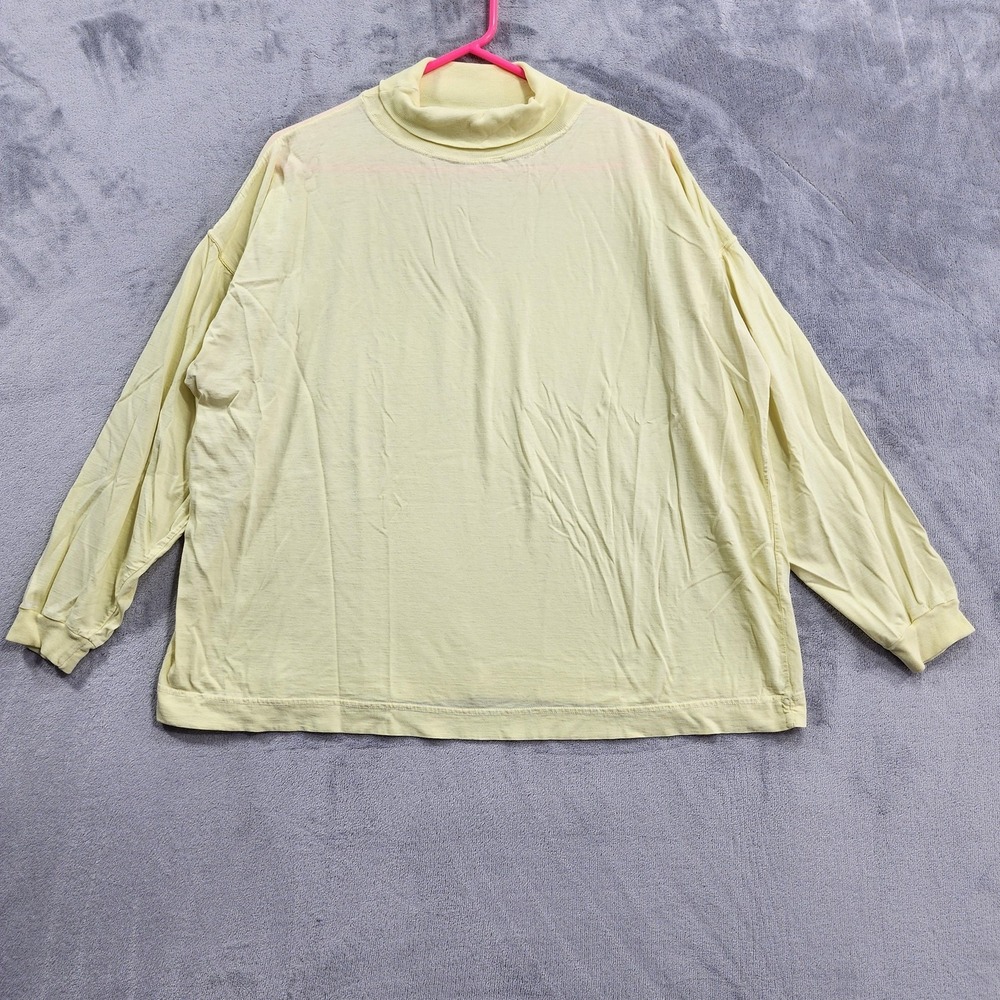 Vintage Top Mens L Yellow Long Sleeve Turtleneck Lightweight Cotton‎ Casual
